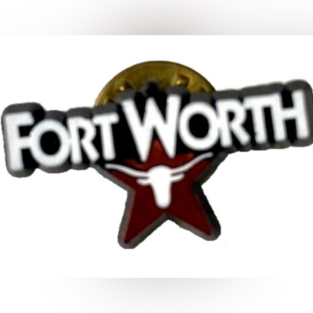 Vtg Fort Worth Texas Hat Lapel Pin Longhorn Star Plastic Black White 1"